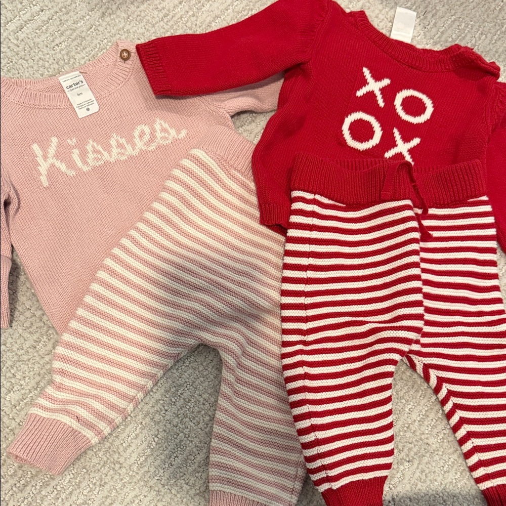 Two Carter's Red and Pink Striped Sets
